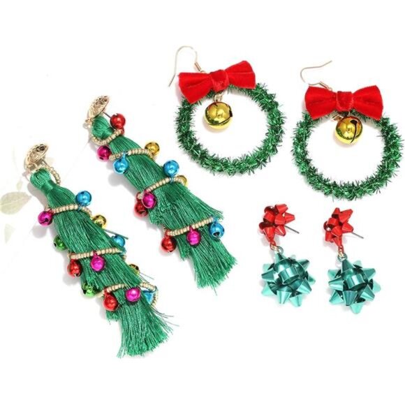 Christmas Earrings for Women - Bow, Wreath, and Long Tassel - Picture 6 of 8